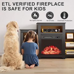 EROMMY 55 Inch Electric Fireplace TV Stand with 16 Color Lights, Wooden Entertainment Center with Adjustable Shelves, Black