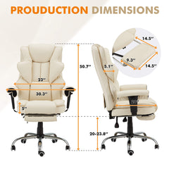 Erommy 6-Point Massage Heat Ergonomic Reclining Office Chair with Footrest Beige-Erommy