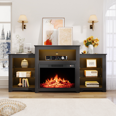EROMMY Modern 70 Inch Electric Fireplace TV Stand with 16 Color Light Strip, Black