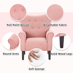 EROMMY Mid Century Wingback Arm Chair, Modern Upholstered Fabric, Light Pink