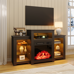 EROMMY 55 Inch Electric Fireplace TV Stand with 16 Color Lights, Wooden Entertainment Center with Adjustable Shelves, Black
