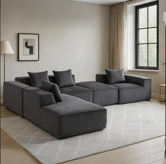 EROMMY 5-Seat Modular Sofa, Corduroy Lounge Couch with Free Combination Design and Throw Pillows, Gray