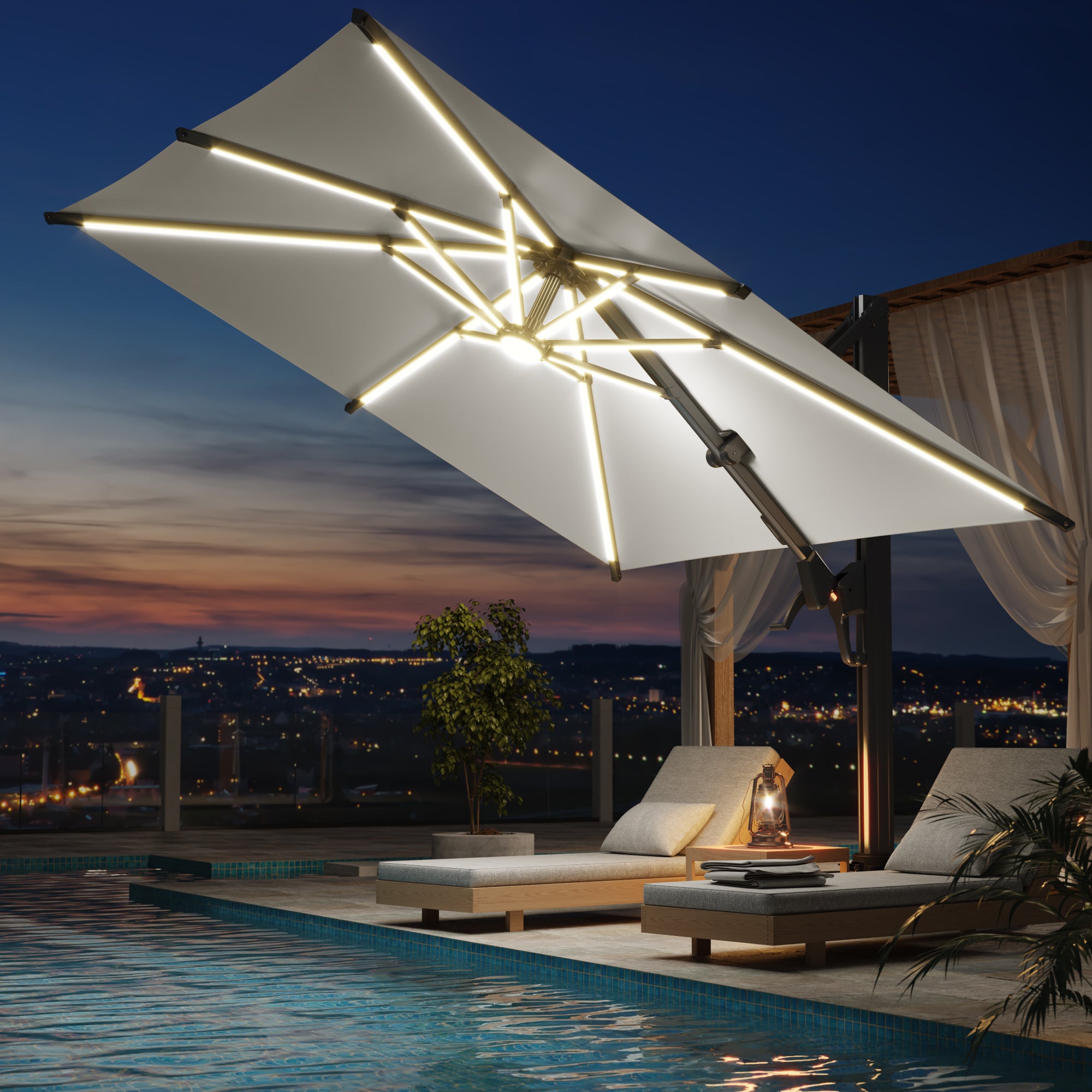 EROMMY 10 X 10 Outdoor Weather-resistant Umbrella with LED - Beige