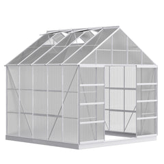 EROMMY 10' x 10' x 10.3' Outdoor Walk-in Hobby Greenhouse for Plants, Polycarbonate Aluminum Green House with Adjustable Roof Vent and Sliding Door