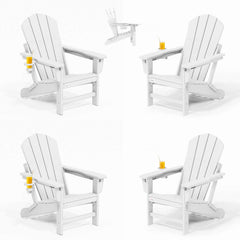 EROMMY 3-Position Adjustable Adirondack Chairs Set of 4, 400LBS HDPE Folding Outdoor Chairs with Cup Holder, White