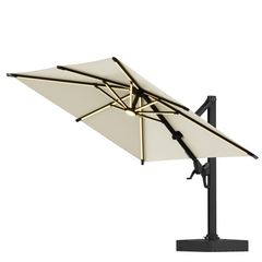 EROMMY 10x10ft Large Rectangular LED Cantilever Umbrella with 360° Rotation & 6 Adjustable Heights, Outdoor Patio Umbrella with Lights for Garden, Pool, Deck