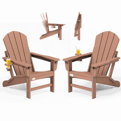 EROMMY 3-Position Adjustable Adirondack Chairs Set of 2, 400LBS HDPE Folding Outdoor Chairs with Cup Holder, Teak