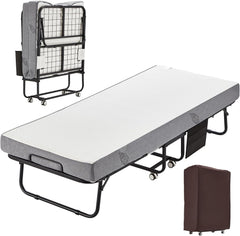 EROMMY Folding Bed with Mattress,Portable Rollaway Guest Bed for Adults with 5 Inch Foam Mattress,75” x 31”
