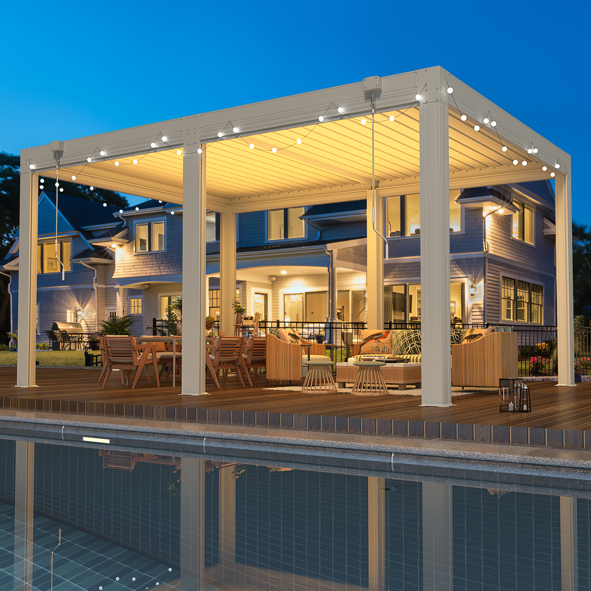 EROMMY 12x16 Aluminum Pergola with Waterproof Roof Panels – White