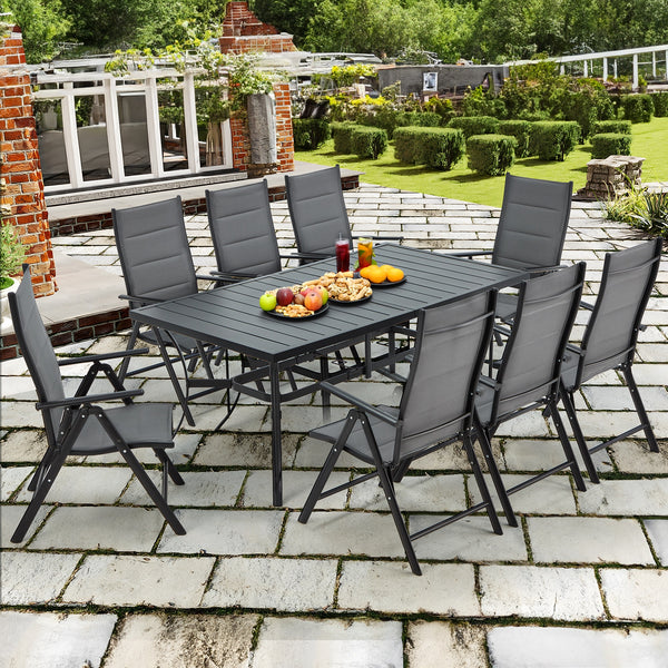 EROMMY 9-Piece Patio Dining Set: Durable Aluminum Chairs & Metal Table, All-Weather Outdoor Furniture(Dark Gray)