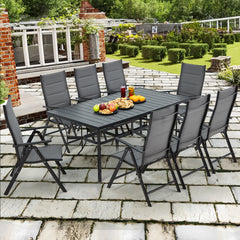 EROMMY 9-Piece Patio Dining Set: Durable Aluminum Chairs & Metal Table, Foldable Design, All-Weather Outdoor Furniture for Lawn, Backyard, Garden, Patio (Dark Gray)