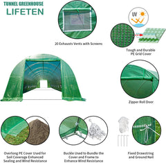 EROMMY 40'×12'×7.5' Greenhouse, Large Walk-in Portable Greenhouse with 2 Roll-up Zippered Doors&20 Screen Windows