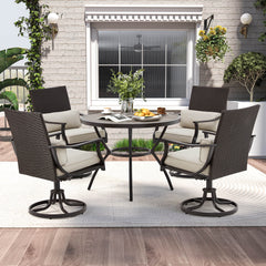 EROMMY 5-Piece Patio Dining Set, 4 Swivel Chairs & Large Round Table for Backyard, Deck, Patio