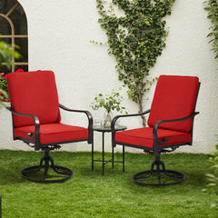 EROMMY Patio Swivel Chairs Set of 2, Heavy Duty Outdoor Dining Chairs with Full Rattan Backrest, All-Weather Swivel Rocker Chair for Lawn, Porch or Garden, Red