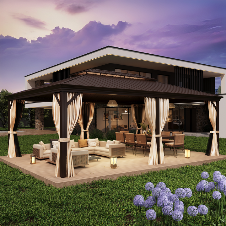 EROMMY 14X20 Hardtop Grill Gazebo With Netting And Sides