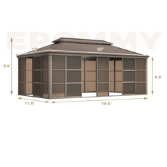 EROMMY 12' x 20' Sunroom, All-Season Gazebo Solarium with Galvanized Steel Roof, Aluminum Frame,with Sliding Doors, Lockable PC Screen Walls