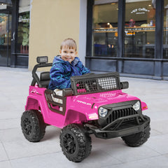 EROMMY Kids Jeep Car, 12V Ride on Electric Vehicles w/Parent Remote Control, 4WD SUV w/Safety Belt, Music and Lights, Pink