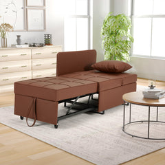 EROMMY 3 IN 1 Futon Sofa Bed Convertible Recliner Lounge for Living Room with Reclining Backrest, PU Leather, Brown