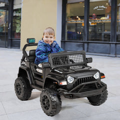 EROMMY Kids Jeep Car, 12V Ride on Electric Vehicles w/Parent Remote Control, 4WD SUV w/Safety Belt, Music and Lights, Black