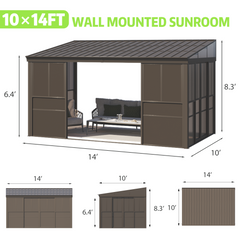 EROMMY 10 Ft. W x 14 Ft. D Wall Mounted Gazebo, All-Season Patio Gazebo Sunroom with  Side Door, Outdoor Permanent Sunroom