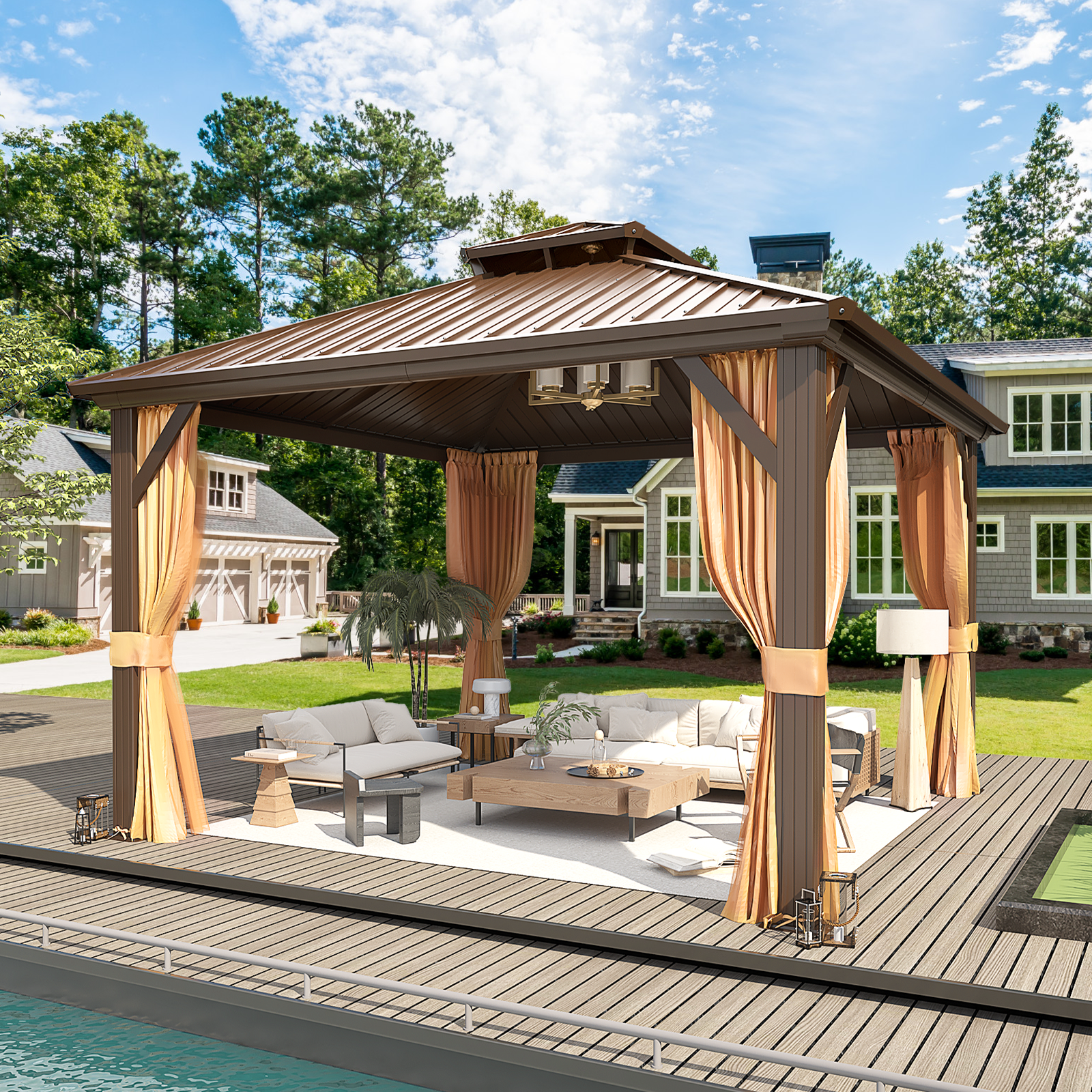 EROMMY 12X12 Hardtop Grill Gazebo with Netting for Outdoor