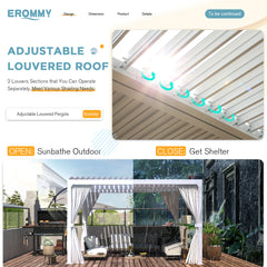 EROMMY 12x12 Aluminum Pergola with Louvered Roof – White