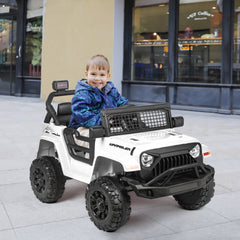 EROMMY Kids Jeep Car, 12V Ride on Electric Vehicles w/Parent Remote Control, 4WD SUV w/Safety Belt, Music and Lights, White