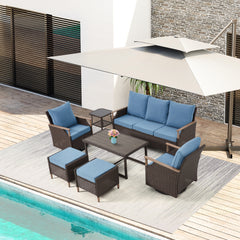 EROMMY 7-Piece Outdoor Wicker Patio Set with Swivel Chairs, Ottoman & Coffee Table