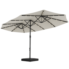 EROMMY 15ft Large Double-Sided Patio Umbrella with Solar LED Lights, Outdoor Crank System, and Base – Perfect for Garden, Deck, Poolside