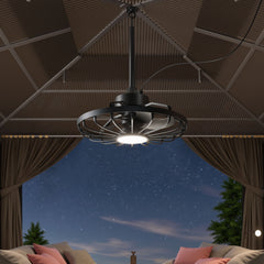 EROMMY  20'' Outdoor Waterproof Plug In IP65 Gazebo Fan with Light and Remote Control, 6 Speeds, Dimmable LED, Reversible, for Patios, Pergola, Deck, Coastal Areas, Black