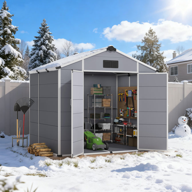 Erommy 8x6 FT Outdoor Storage Shed, Weather-Resistant Shed with Lockab