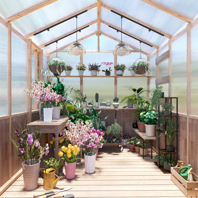 EROMMY 8x7.4x8.5 FT Wooden Spruce Walk-in Greenhouse with UV