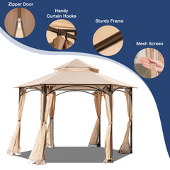 EROMMY 11'x11' Outdoor Gazebo, Patio Canopy with Mosquito Netting, Canopy Tent with Waterproof Double Roof Tops and Steel Frame