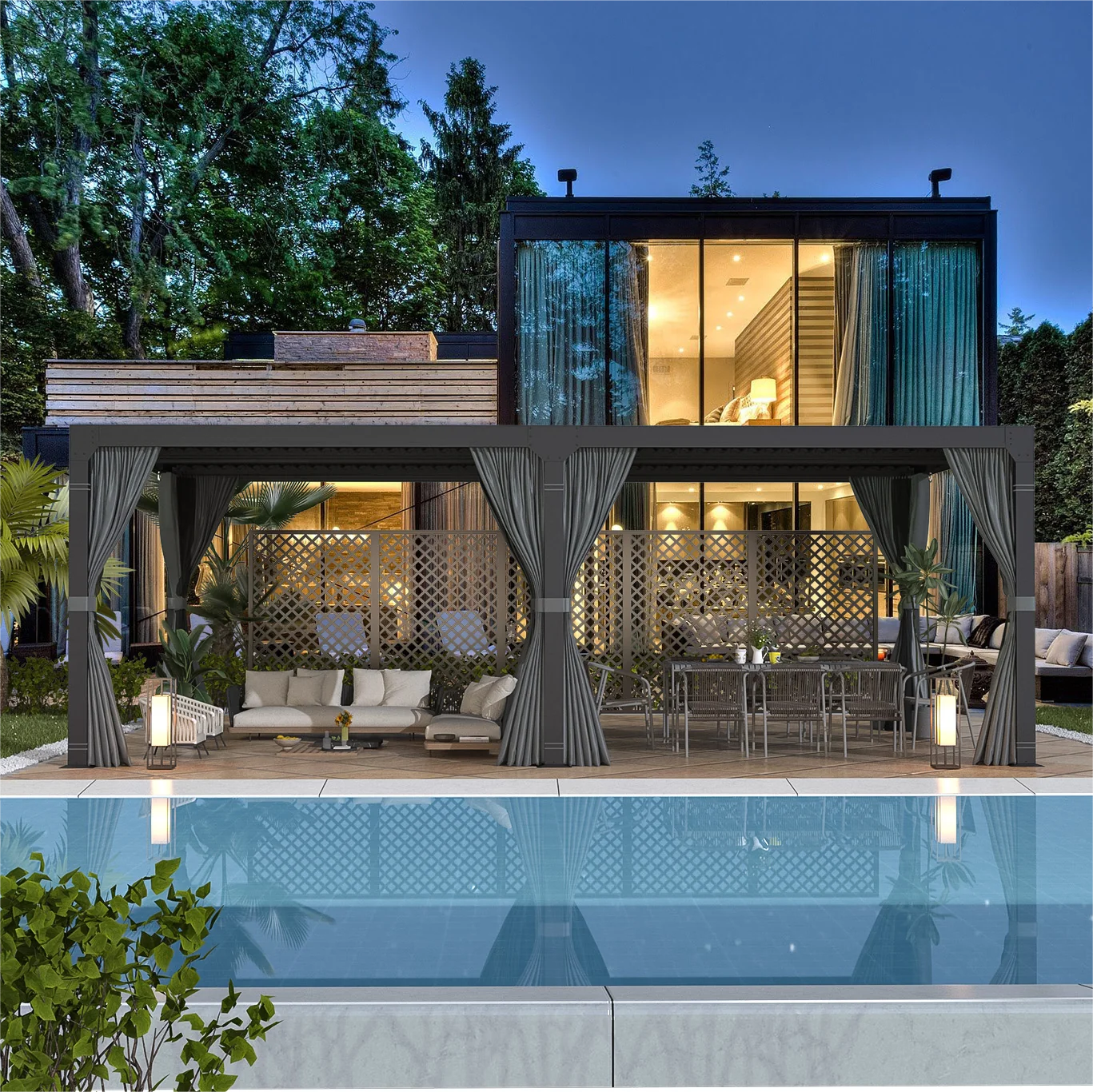 EROMMY 12x24 Adjustable Louvered Pergola with Waterproof Roof – Dark Grey