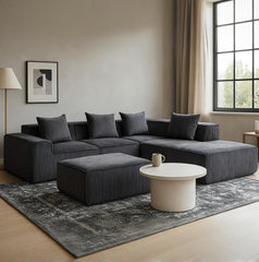 EROMMY 5-Seat Modular Sofa, Corduroy Lounge Couch with Free Combination Design and Throw Pillows, Gray