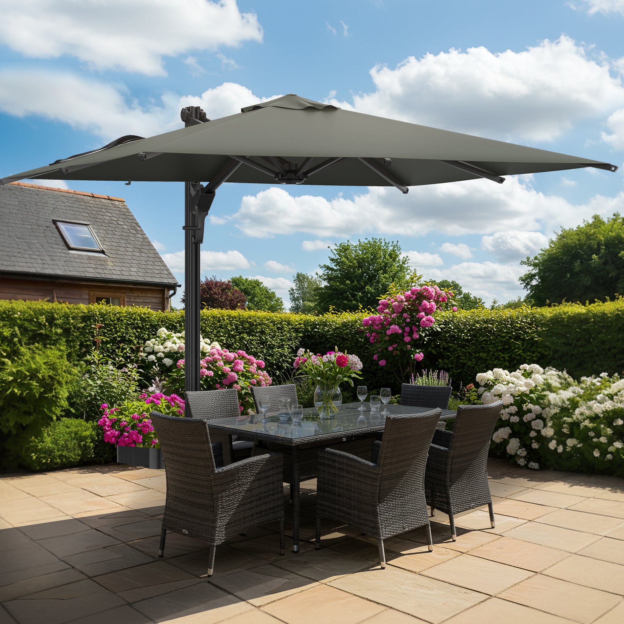 EROMMY 10 x 13 Outdoor Large Offset Umbrella - Gray
