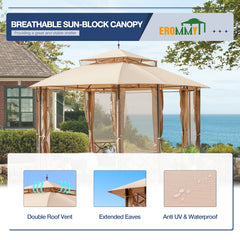 EROMMY 12'x10' Patio Canopy,Gazebo with Mesh Curtains and Safety Bars, Waterproof Double Roof Tops