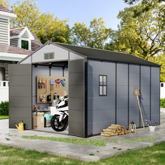8x12 FT Outdoor Storage Shed, Weather-Resistant Shed with Lockable Double Doors & Built-In Floor, Sloped Roof Outdoor Shed for Backyard, Patio & Lawn, Black
