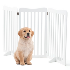 EROMMY Pet Gate Wood Freestanding Collapsible, 60" Extra Wide 35" Tall Dog Gate with 2pcs Support Feet, 3 Panels Fence, White