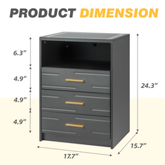 EROMMY LED Nightstand with Wireless Charging, Smart Bedside Table with Drawers & Adjustable LED Lights, Gray-Erommy