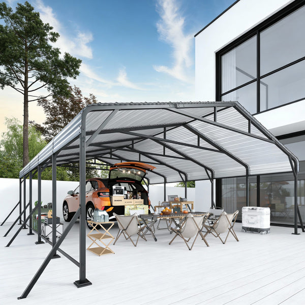 EROMMY 20' x 24' Outdoor Steel Carport with Galvanized Steel Frame