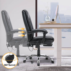 Erommy Heat and Massage Reclining Ergonomic Office Chair with Footrest Black