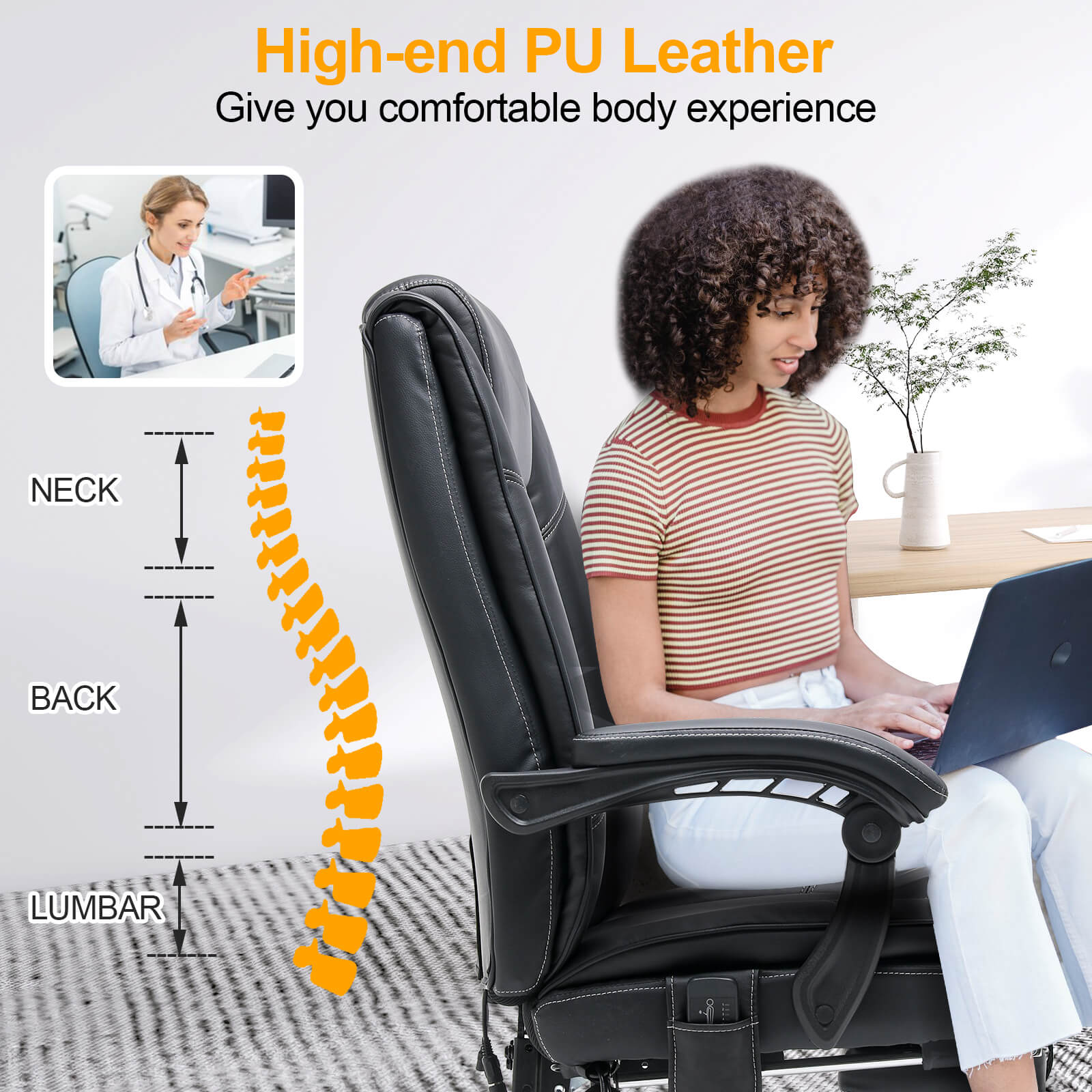 Erommy Heat and Massage Reclining Ergonomic Office Chair with Footrest