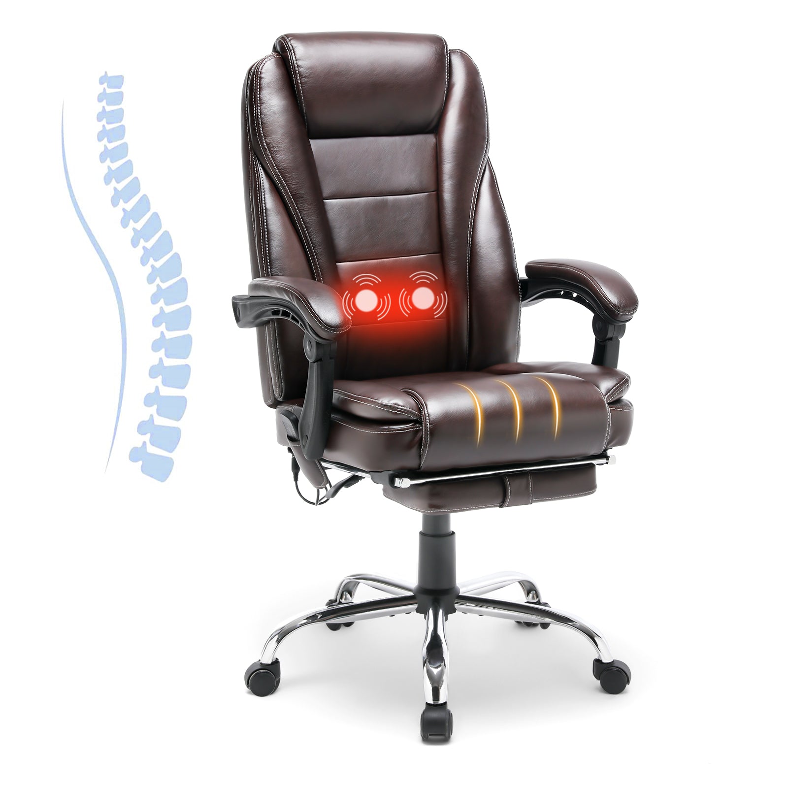 Erommy Heat and Massage Reclining Ergonomic Office Chair with Footrest