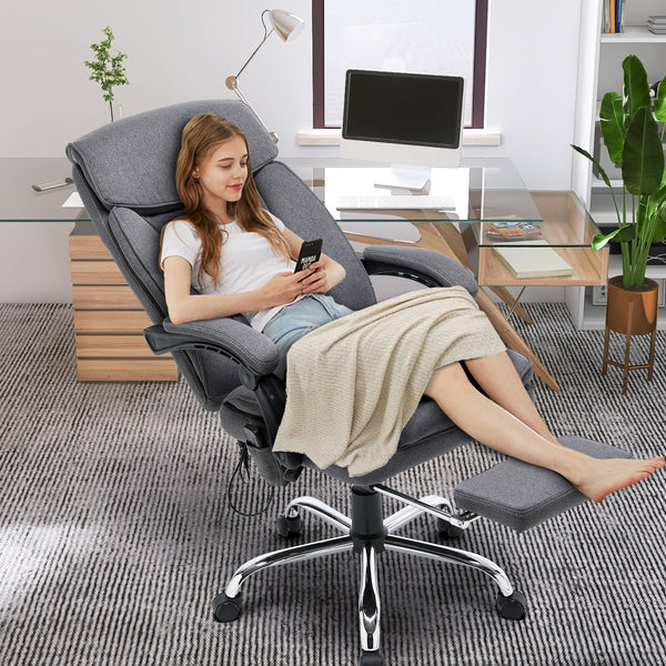 Ergonomic Reclining Massage Office Desk Chair with Breathable Fabric Dark Gray