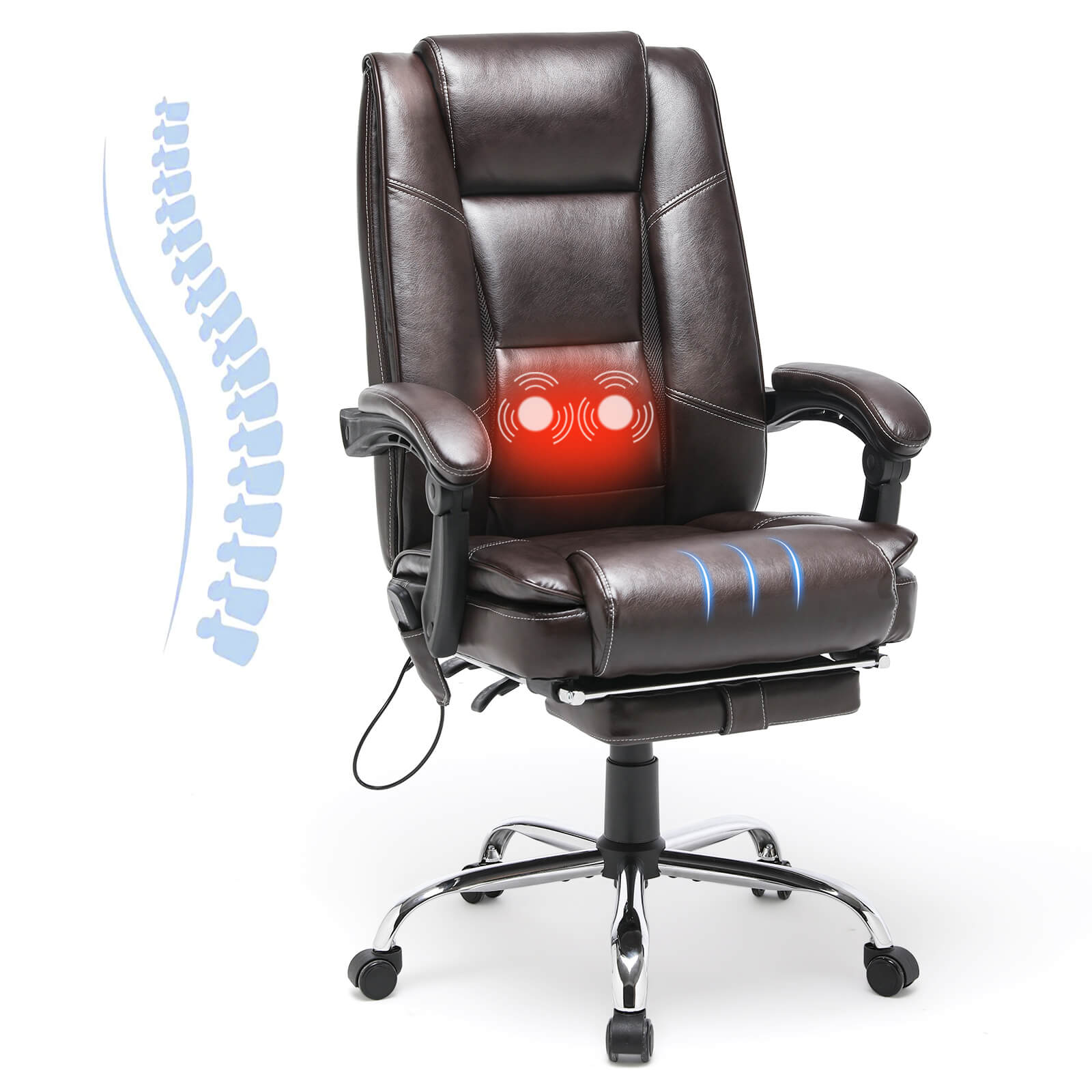 Erommy Heat and Massage Reclining Ergonomic Office Chair with Footrest