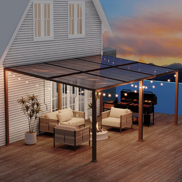 EROMMY Lean-To Attached Pergola with 6 Posts - 12x20 FT