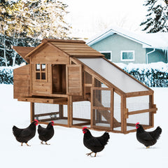 EROMMY Chicken Coop Large Wooden Chicken Tractor 71" with Nesting Box, Wheels, Waterproof Roof, Pull Out Tray, for 4-6 Poultry