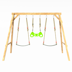 EROMMY Wooden Swing Sets for Backyard with 2 Belt Swings and Trapeze Bar, Outdoor Playset for Kids, Backyard Discovery Wooden Swing Set
