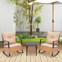 EROMMY 3-Piece Outdoor Rocking Chair Set with Cushions and Coffee Table, Beige